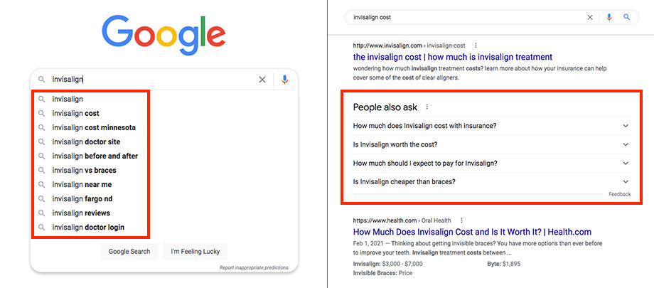 google autosuggest and 'people also ask' for keyword research